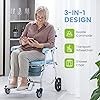 OasisSpace Folding Shower Commode Wheelchair - 300lbs Beside Commode Chair with Padded Seat, Waterproof Rolling Shower Chair with Armrests and Backrest, Shower Chair with Wheels for Small Shower