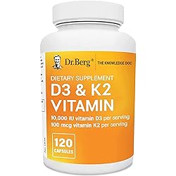 Dr. Berg's Vitamin D3 K2 w MCT Oil - Includes 10,000 IU of Vitamin D3, 100 mcg MK7 Vitamin K2, Purified Bile Salts, Zinc & Magnesium for Ultimate Absorption - K2 D3 Vitamin Supplement - 120 Capsule