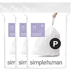 simplehuman Code P Custom Fit Drawstring Trash Bags in Dispenser Packs, 60 Count, 50-60 Liter 13-16 Gallon