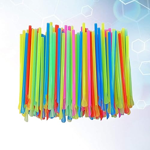 Cabilock Delicate 50pcs Disposable Spoon Straws Dual Use Drinking Spoon Straw for Smoothies Milkshakes Shaved Ice Assorted Color