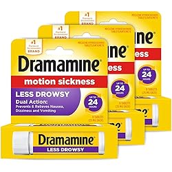 Dramamine All Day Less Drowsy Motion Sickness Relief | 8 tablets | pack of 3 |Packaging may vary