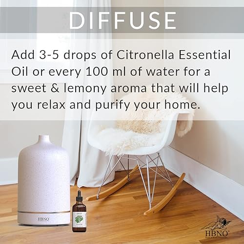 HBNO Citronella Essential Oil 4 oz 120 ml - 100% Pure and Natural Citronella Oil - Citronella Oil Essential for Aromatherapy, DIY, Candle Making & Keep Insects Away