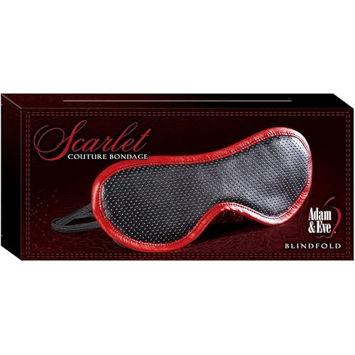 Adam & Eve Scarlet Couture Bondage Obey Me Blindfold, RedBlack | Also Great as a Sleep Mask | Vegan Leather with Padding and Satin Lining | 8” L x 3” W