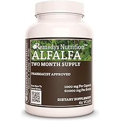 Alfalfa Medicago Sativa Remedy's Nutrition MEGA Strength 1,000 mg per Capsule60,000 mg per Bottle Vegan VCaps