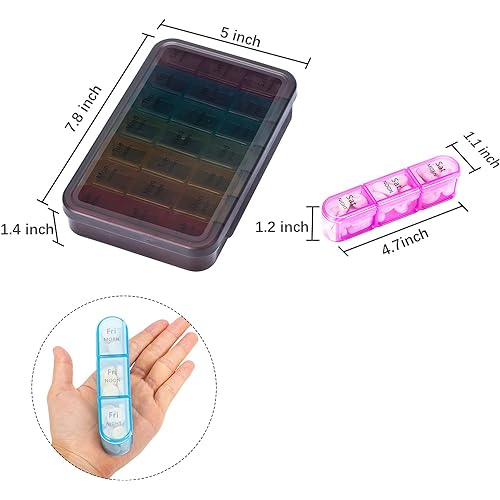 Pill Organizer 3 Times a Day - Weekly Pill Organizer 3 Times a Day - Large Pill Box 7 Day Medicine Organizer Pill Case, Pill Box Organizer Container, Daily Pill Box 3 Times a Day, to Hold Vitamins