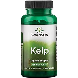 Swanson Kelp - Natural Iodine Source Supporting Thyroid Health - Mineral Supplement wIodine Source Standardized 0.4% - 250 Tablets, 225mcg Each