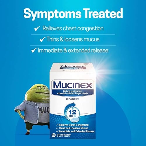 Mucinex 12 Hour Extended Release Tablets -Guaifenesin Relieves Chest Congestion Caused by Excess Mucus #1 Doctor Recommended OTC expectorant, 100 Count Pack of 1
