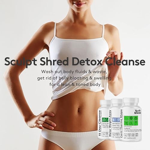 Sculpt Shred Cleanse Detox with Corti-Thermo Shape Water Weight Away 15 Day Colon Cleanser | for Belly Fat Bloating Excess Body Fluid & Waste Loss and Swelling to Get Slender