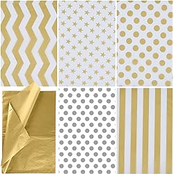JOYIN 150 Piece Christmas Metallic Silver and Gold Tissue Paper Assortment 20" x 20" inches Holiday Gold Gift Wrapping for Party Favors Goody Bags, Xmas Presents Wrapping Stocking Stuffers