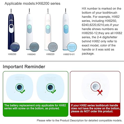 Rechargeable 800mAh 2.4v NI-MH Electric Toothbrush Replacement Battery Compatible with Philips HX6210 HX6220 HX6230 HX6240 HX6250 HX681701 HX681050 ProtectiveClean4100 HX625481 HX6263 HX6275