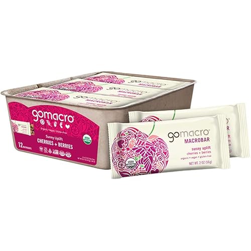 GoMacro MacroBar Organic Vegan Snack Bars - Cherries Berries 2.0 Ounce Bars, 12 Count