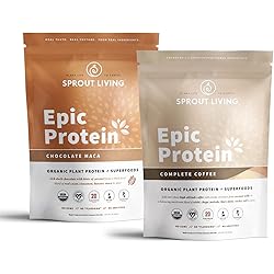 Epic Protein Bundle - Chocolate Maca & Complete Coffee 20g Organic Plant-Based Protein Powder, Vegan, Gluten Free, Superfoods | 1lb, 12 Servings