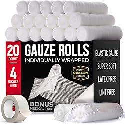 Premium Gauze Rolls - Pack of 20-4 in x 4.1 yd Gauze Bandage Roll - Individually Wrapped Rolled Gauze