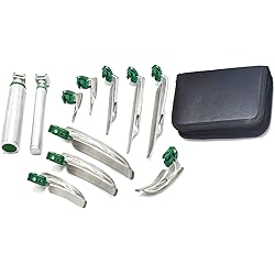 AAProTools Airway Intubation Deluxe Kit - Fiber Optic - Set of 9 Blades Straight Curved & 2 Handles Green Cool Light Source, First Responder Kit