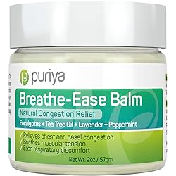 Puriya Chest Rub Cream Support for Congestion and Sinuses, Breathe Ease Balm, Plant Rich Active Formula, Eucalyptus Oil, Lavender, Tea Tree, Supports Sinus and Nasal Passages, Safe for Kids and Adult