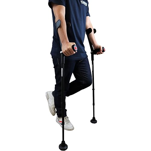 KMINA - Forearm Crutches for Adults x2 Units, Open Cuff, Arm Crutches for Women with Handle Pad, Aluminum Crutches for Walking, Adjustable Crutches Adult, Crutches for Men, Black - Made in Europe