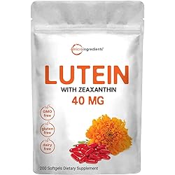 Lutein 40mg with Zeaxanthin Softgel, 200 Counts, Third Party Tested, Non-GMO & Gluten Free - Eye Vitamins Lutein and Zeaxanthin Supplement