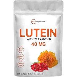 Lutein 40mg with Zeaxanthin Softgel, 200 Counts, Third Party Tested, Non-GMO & Gluten Free - Eye Vitamins Lutein and Zeaxanthin Supplement