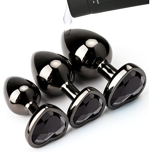 Hisionlee 3PCS Anal Plug Set Heart Sexy Toys Anal Butt Plugs for Women and Men CoupleBlack