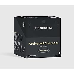 Cymbiotika Activated Charcoal Liquid Supplement, Stomach Detox & Digestive Relief for Adults, Helps Alleviate Gas & Bloating, Easy to Use, Lemon Crème Flavor - 10ml Pouches Pack of 26