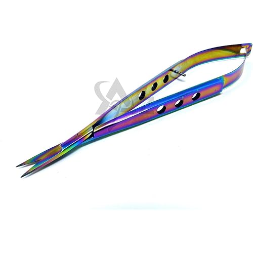 Multi Rainbow Color Micro Spring Embroidery Sharp Snip Scissors 4.5" Straight, Stainless Steel