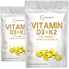 2 Pack Vitamin D3 5000IU Plus K2, 2 in 1 Formula, Vitamin D3 Liquid with Vitamin K2, 300 Soft-Gels, Immune Vitamin Complex with Virgin Sunflower Seed Oil, Support Your Heart, Teeth & Joint Health