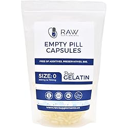 Raw Supplements Empty Gelatin Pill Capsules Size 0 1,000ct