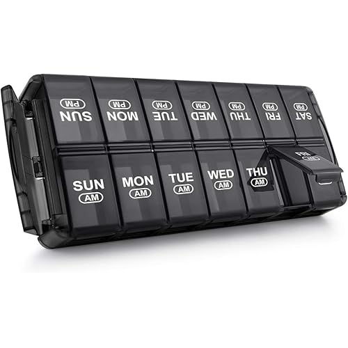 Pill Organizer 2 Times A Day, Sukuos Am Pm Pill Box 7 Day Weekly Pill Case for PillsVitaminFish OilSupplementsBlack