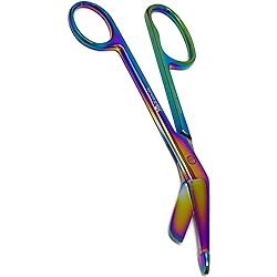 High Polish Multi Rainbow Color One Large Ring Lister Bandage Scissors 7.25" 18.4cm, Stainless Steel