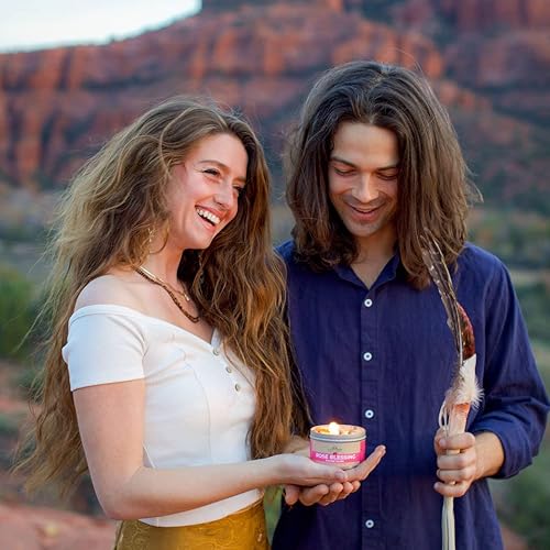 Rose Blessing Smudge Candle for Cleansing Negative Energy Handmade in Sedona with Soy Wax, Essential Oils, Real Rose Petals and Sage Leaf Smokeless Alternative to Sage Smudge Sticks and Incense