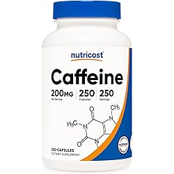 Nutricost Caffeine Pills, 200mg Per Serving 250 Caps