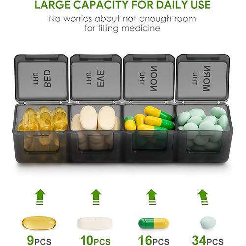 TookMag Large Pill Organizer 4 Times A Day 7 Day , Pill Box Cases Weekly with Dust-Proof Container for PillsVitaminFish OilSupplements