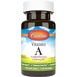Carlson - Vitamin A, 15000 IU Palmitate 4500 mcg RAE, Vision Health & Healthy Skin, Immune Function, 120 Softgels