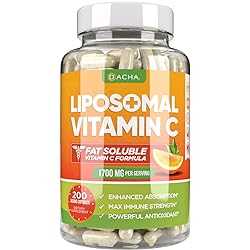 Natural Liposomal Vitamin C - 1700mg, 200 Capsules, Immune System & Collagen Booster, High Absorption Fat Soluble VIT C, Buffered, Skin Vitamins, Anti Inflammatory, Sunflower Lecithin