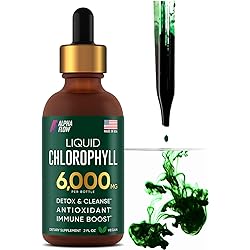 Chlorophyll Liquid Drops 6000 mg - Premium Liquid Chlorophyll & Organic Supplement - All-in-One Antioxidant for Immune Boost, Energy Increase, Digestion Support & Fast Detox - Non-GMO, Vegan