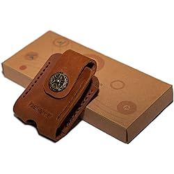Leather Lighter Holder with Pocket Belt Loop - losharher Anti-Scratch Protective Storage Case for Zippo Full Grain Cowhide Handcrafted Sheath Brown, B-Belt Loop