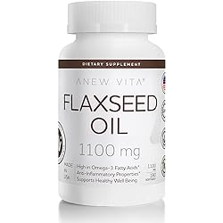 Anew Vita Flaxseed Oil Supplement. Plant Based Omega-3 ALA Fatty Acids. Supports Inflammatory Response. 1100mg. 180 Softgels
