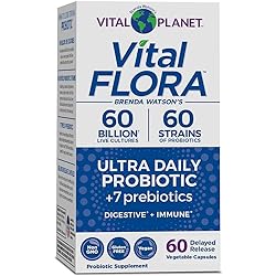 Vital Planet - Vital Flora Ultra Daily Probiotic Supplement with 60 Billion Cultures and 60 Strains, High Potency and Strain Diversity Probiotics for Women and Men with Organic Prebiotics, 60 Capsules