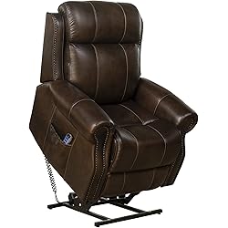 Langston Infinite Recline Leather Lift Chair Recliner wPower Headrest & Lumbar - Brown curbside delivery