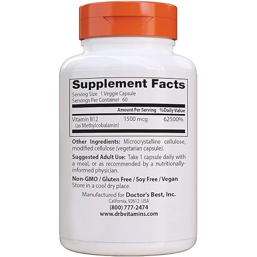 Doctor's Best Fully Active B12 1500 mcg, Non-GMO, Vegan, Gluten Free, Supports Healthy Memory, Mood and Circulation, 60 Count