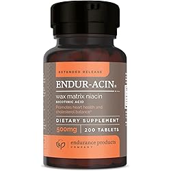 ENDUR-ACIN Niacin - Vitamin B3 Niacin 500mg Extended Release & Low-Flush, 200 Tablets - Supports Cholesterol Balance & Heart Health - Endurance Products