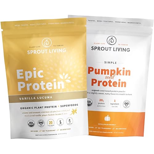 Protein Essentials Vanilla Lucuma & Pumpkin Epic Protein Vanilla Lucuma and Simple Protein Pumpkin | Complete, Organic, Plant-Based Protein Powders