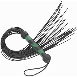 Real Leather Heavy Duty Flogger Sturdy Black & Green Handle 25 Pieces of Tails