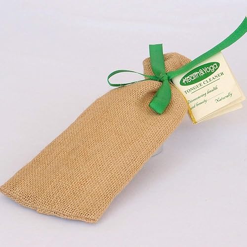 HealthAndYogaTM Tongue Cleaner Scraper - Surgical Grade Stainless Steel with Organic Storage Bag and Copper Tongue Cleaner - Exquisitely Gift Wrapped
