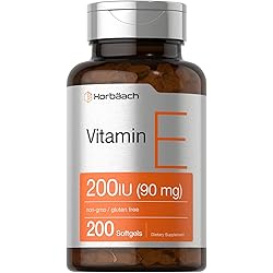 Vitamin E Supplement | 200 IU 90 mg | 200 Softgel Capsules | Non-GMO and Gluten Free Formula | by Horbaach
