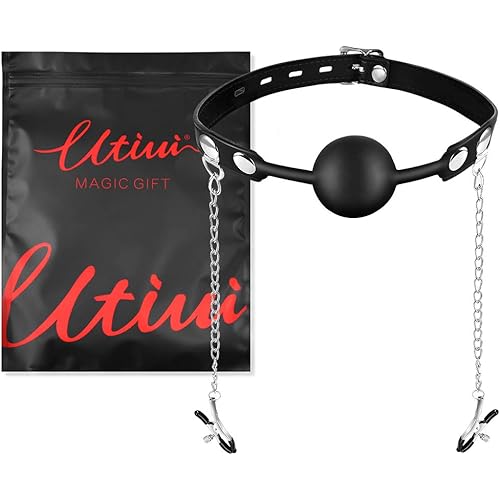UTIMI Ball Gag Silicone with Nipple Clamps, Lock & Key Included
