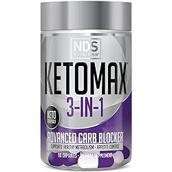 NDS Nutrition Keto-Max Advanced 3-in-1 - Keto Pills for Fat Loss Support Carb Blocker Appetite Suppressant - White Kidney Bean, Chitosan, Raspberry Ketones, and Vanadium 90 Capsules