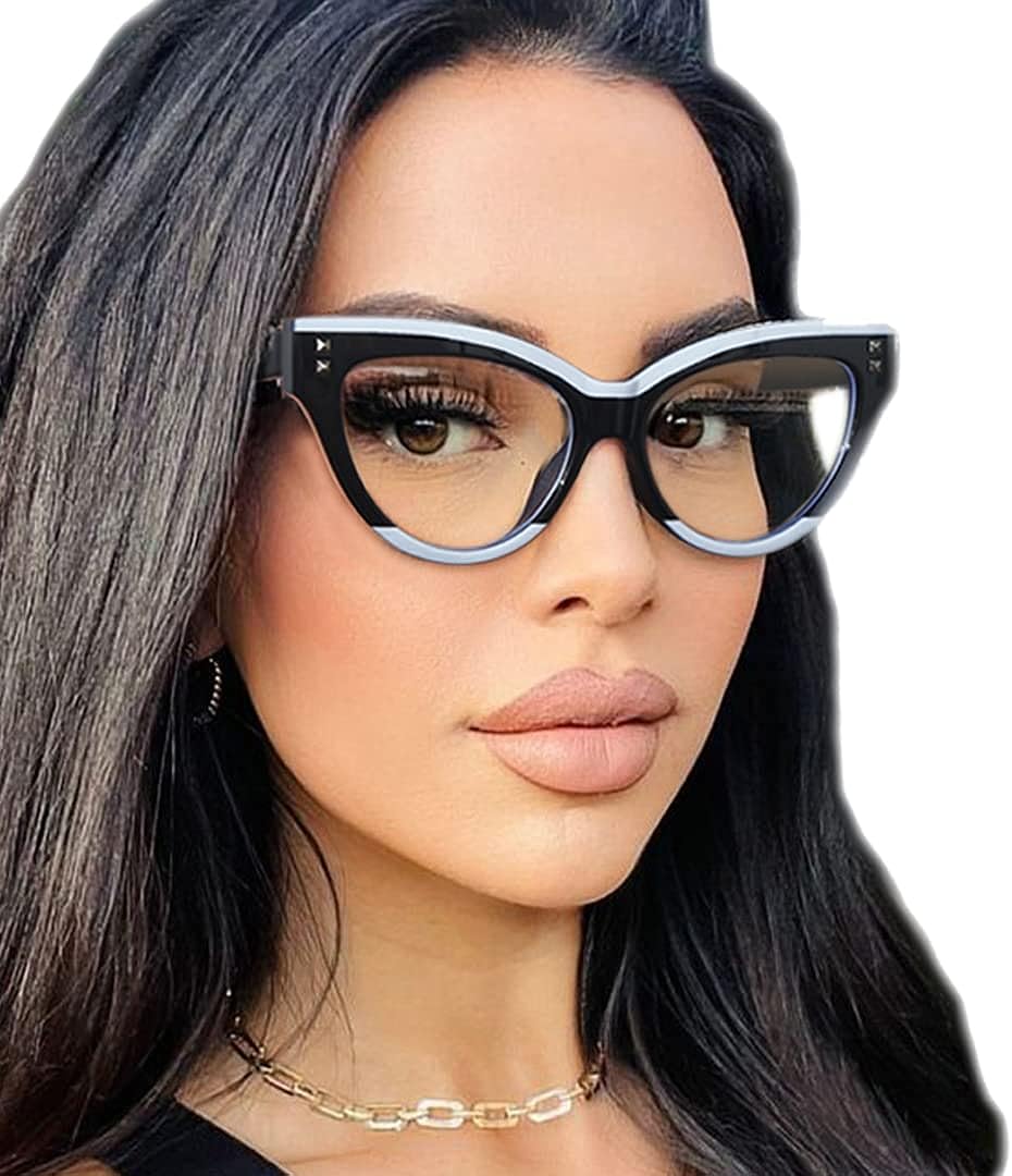 Stylish Blue Light Glasses Non Prescription Frames for Women Cat Eye Fake Glasses Computer Glasses Anti Glare & UV