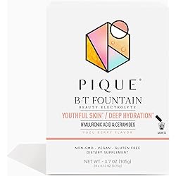 Pique BT Fountain Beauty Electrolyte Powder - Hydration Powder Packets with Hyaluronic Acid, Ceramides, Potassium, Magnesium for Hydrated Skin - No Added Sugar - 28 Single Serve Sticks Pack of 1