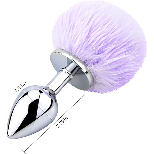 FST Anal Plug Trainer with Fluffy Bunny Tail, Stainless Steel Butt Plug Role Play Anal Sex Toys for Men Women Couples Purple, M